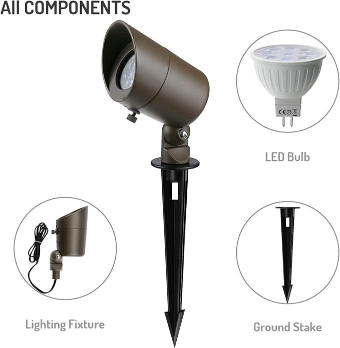 DAONEG 4W LED Landscape Spotlights GL101-BZLED8 Bronze 8 Pack Low Voltage Warm White Waterproof for Driveway, Yard, Lawn, Patio, Walls, Trees, Flags, Outdoor Light