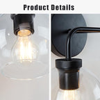 Globe Shade with Brass Accents Double Light Sconce, Chrome Bathroom Sconces, Indoor Sconce Wall Lights, 17.5" w x 10.5" d x 12.5" h (Matte-Black)