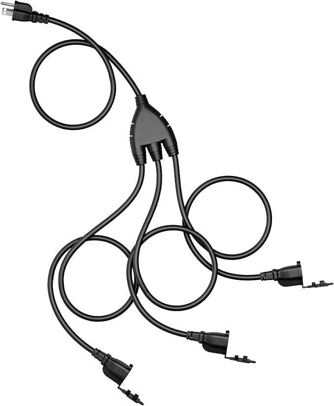 SURAIELEC Outdoor Extension Cord with Multiple Outlets,1-3 Multi Plug Splitter, (5+5+5+5) 20FT Total, 10FT End to End, 16/3C SJTW, for Landscape, Christmas Lights, Halloween Decorations, Black