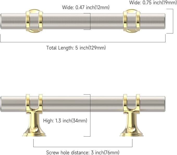 Asidrama 10 Pack 3 Inch(76mm) Champagne Bronze and Brushed Satin Nickel Kitchen Cabinet Handles, Cabinet Pulls Kitchen Cabinet Hardware Cupboard Handles Drawer Pulls