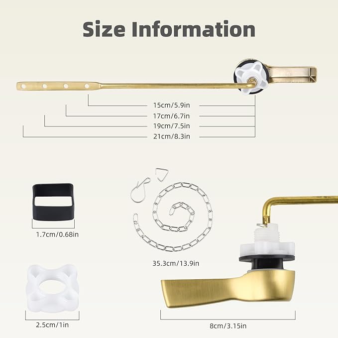 Universal Metal Brushed Gold Toilet Flush Handle Replacement, Front Mount Toilet Handle Replacement Compatible with Kohler, TOTO, American Standard, Mansfield, Gerber Toilets, Solid Brass