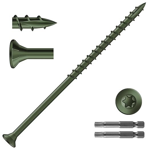 #10 x 4 Inch Deck Screws (408Pcs) 8lb. Exterior Wood Screws. Carbon Steel, Green, Flat Head, Rust Resistant epoxy Coated, with T25 Star Bit