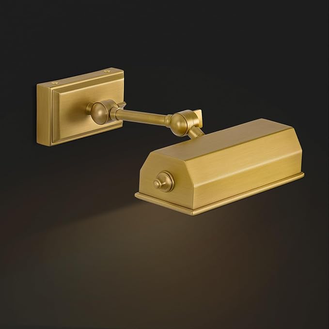 Picture Lights for Wall Hardwired, 8" Brass Picture Light, Brush Gold Art Light, 2700k Dimmable Gallery Lights, Vintage Wall Picture Light Painting Light for Artwork Poster Portrait Display