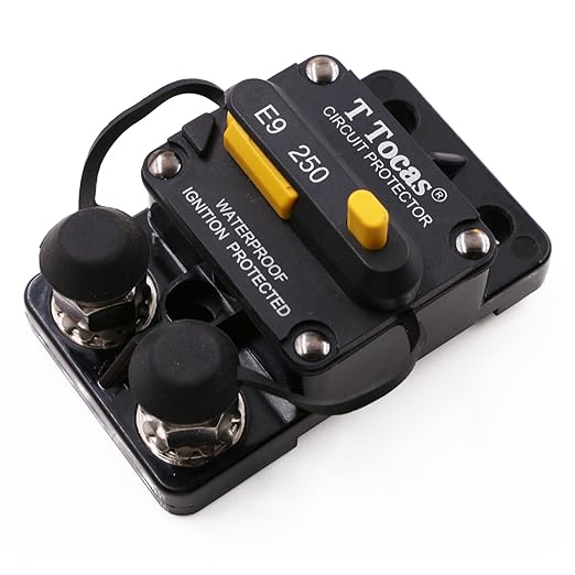 E9 Double 3/8" Stud 250 Amp Circuit Breaker with Manual Reset, UL Certified,12V - 48V DC, Waterproof, 250A Switchable Surface Mount