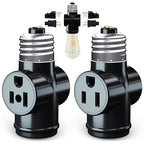 2 Pack, Light Socket to Plug Adapter, Convert E26 Light Socket to 3-Prong Outlet Adapter and Light Bulb Socket (Black)