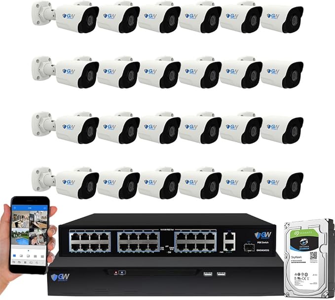 GW Security 32 Channel NVR UltraHD 4K Face Recognition NDAA & TAA Compliant Security Camera System with 24 x 8MP @25FPS Outdoor & Indoor PoE Bullet Cameras, 10 Smart AI Functions