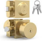 Mega Handles SUANA Entrance Combo, Door Knob and Cylinder Deadbolt and Key Combo, Heavy Duty Locking Door Knobs for Left or Right-Handed Doors – Satin Brass