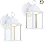 LIT-PaTH Dusk to Dawn Outdoor Wall Lantern, LED Wall Sconce, 3000K Warm White, 9.5W, 800 Lumen, Aluminum Housing Plus Glass, Outdoor Rated, 2-Pack, White
