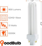 GoodBulb 13 Watt CFL Light Bulbs | 4 Pin G24Q-1 Base 6500K Full Spectrum | 13W High Output 900 Lumens | Double Tube Compact Fluorescent Light Bulbs Plug-in | 10 Pack