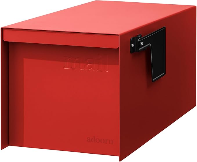 Adoorn Post Mount Mailboxes, 9.5 x 9.5 x 19.5 (HxWxD) Large, Galvanized Steel Modern Mailbox, for Daily Letters, Magazines and Packages, Weatherproof with Front Access Door - Red