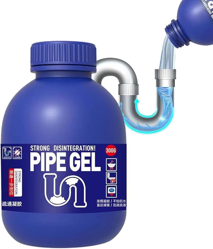 PIPE GEL Professional Drain Cleaner for Kitchen Sink, Strong Drain Opener, Unclog Shower Tub Drains, 300G, All Pipe Materials