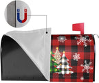 Giwawa Christmas Tree Mailbox Cover - Magnetic Red Black Buffalo Plaid - Large Winter Snowflakes - Oversized 25.5 x 21 - Happy New Year Post Letter Box Wrap