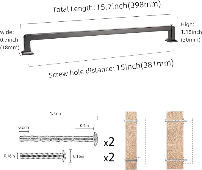 COTYKILEY 6 Pack 15 Inch(381mm) Oil Rubbed Bronze Cabinet Handles Kitchen Cabinet Pulls Cabinet Door Handles Kitchen Cabinet Hardware Cupboard Drawer Pulls Dresser Handles