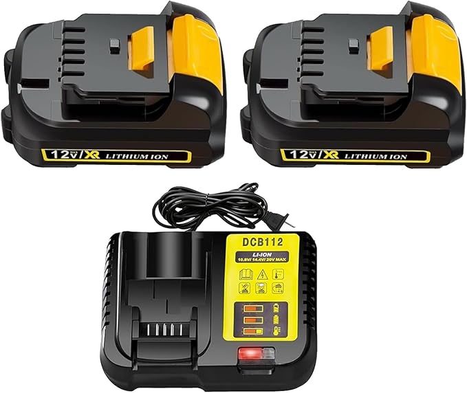 2 Pack 2.0Ah DCB120 Lithium-ion Battery Replacement for Dewalt 12V MAX Battery and DCB112 Fast Charger Combo.Compatible with Dewalt 12V Cordless Power Tools DCD701/DCF601/DCL050