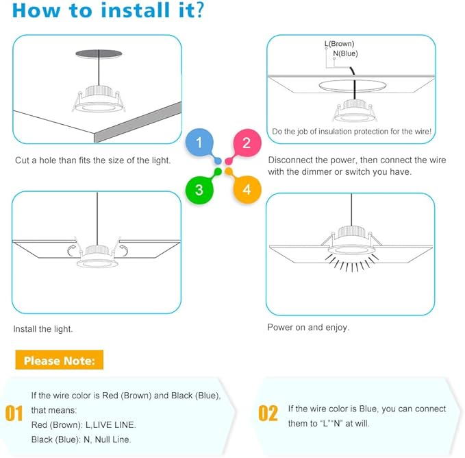 2 Inch LED Downlight, Recessed Lighting Dimmable Ceiling Light, 3W, 5500K Daylight White, CRI80 with LED Driver(35W Halogen Equivalent), Black 4 Pack