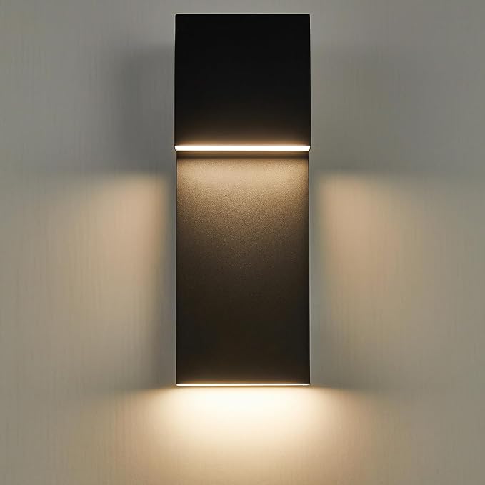 Modern LED Outdoor Wall Sconce 17W Integrated LED Outdoor Wall Mount,Anti Rust Textured Black Suit for Wet Locations and All Rooms,Easily Installed in Any Direction.Bulb Included.