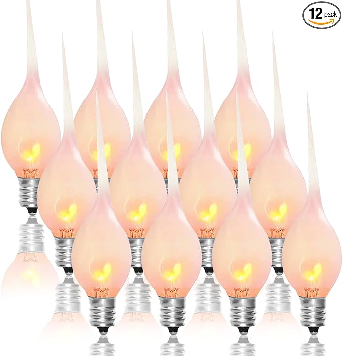 Silicone Dipped Candle Light Bulbs C7 Flickering Flame Bulb E12 Base, Shatterproof Silicone Christmas Light Bulbs for Candle Lamps Electric Window Candles Chandelier Decor, 12 Pack, 1W