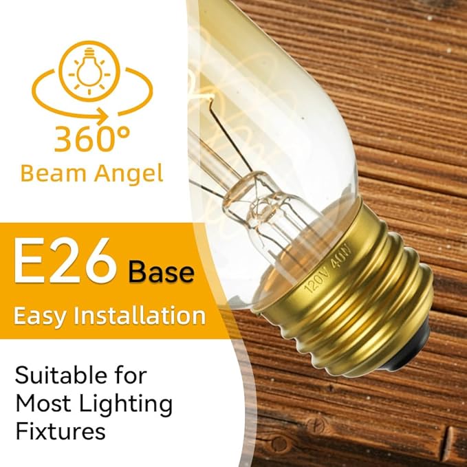 Jslinter Incandescent Light Bulbs 40 Watt Dimmable Bulbs 6 Pack, 2300K T45 Soft Light Bulbs Warm Light, 110v E26 Eecorative Light Bulb, Vintage 190LM Edison Bulb for Bedrooms, Living Rooms