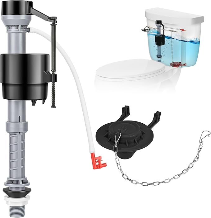 Universal Toilet Repair Kit for Inside Tank – Includes Adjustable Fill Valve & 2-Inch Flapper, Quiet & Easy Installation (Black, 1-Pack)