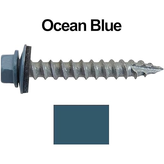 #14 Metal ROOFING SCREWS (250) Screws x 1-1/2" OCEAN BLUE Hex Head Sheet Metal Roof Screw. Self starting/tapping metal to wood sheet metal siding screws - EPDM washer. for corrugated roofing