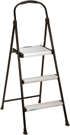 COSCO Lightweight Three-Step Folding Step Stool for Home Use - Large Platform, One-Hand Release, Non-Marring Leg Tips, Aluminum and Steel Frame