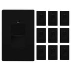LIDER Minimalist Design Matte Finish Lighted Decorator Switch with Wall Plate, Frameless Paddle Light Switch with Locator Light, Single Pole, Grounding Screw, 15A 125V, UL Listed, Black, 10 Pack