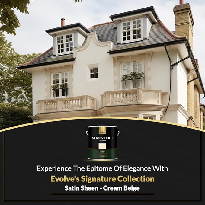 EVOLVE Signature Paint & Primer: Luxury Paint & Primer for Indoor & Outdoor Surfaces, Minimal Odor, One-coat Coverage, Satin Sheen (Cream Beige, 1 Gallon)