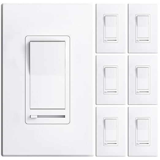 Amico 6 Pack Dimmer Light Switch, Single-Pole or 3-Way Slide Dimmer Switches for Led Lights, Suitable for 150W Dimmable LED/CFL and 600W Incandescent/Halogen, Wall Plate Included, UL Listed, White