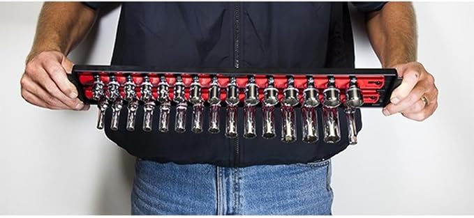 Ernst Manufacturing - 8492 Socket Boss 2-Rail 1/4-Inch-Drive Socket Organizer, 13-Inch, Red - Made in the USA