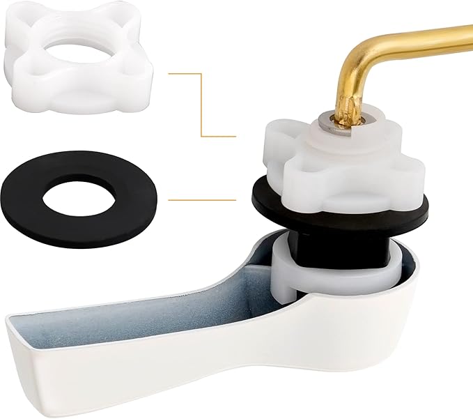 Hibbent Universal Metal Front Mount Toilet Handle Replacement Kit, Brass Toilet Flush Tank Lever with Stainless Steel Flapper Chains for Most Toilets, White Finish