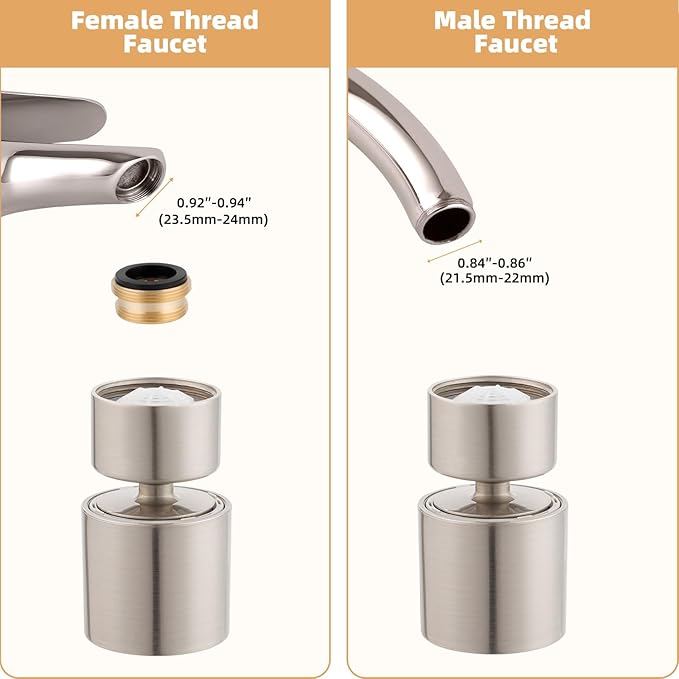 Hibbent NSF/ANSI/CAN 61 Certified Faucet Aerator, CUPC Certification 360 Degree Swivel Kitchen 2-Flow Sprayer Splash-Proof Water Saving Faucet Extender- 55/6 Inch-27UNS Female Thread, Brushed Nickel