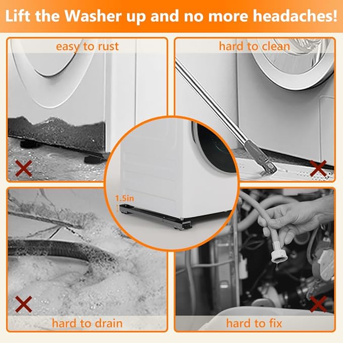 LUCKUP Heavy Duty Appliance Rollers W/Crowbar, Extendable Washing Machine Stand Furniture Rollers Mobile Fridge Base Furniture Sliders for Refrigerators Washer and Dryer Support 660 lbs, Black