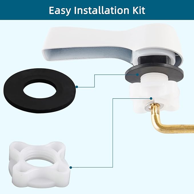 Hygie Rinse Metal Toilet Handle Lever Flush Replacement, Universal Front Mount Toilet Handle with Stainless Steel Flapper Chains, Toilet Repair Kit, White