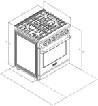 30 inch Professional Freestanding Pro-Style Natural Gas Range or Liquid Propane Gas Range with 5 Burners, 4.55 cu.ft. Oven Capacity, in Stainless Steel - KOS-30RG03M (White-01)