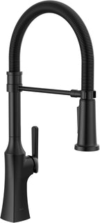 Delta Ermelo Pro Style Commercial Kitchen Faucet with Pull Down Sprayer, Single Hole Matte Black Kitchen Sink Faucet, Single Handle, Matte Black 18887-BL-DST