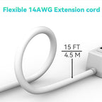 PLUGTUL Surge Protector 15FT (980 Joules), Flat Plug Power Strip, Extension Cord with Multiple Outlets, 7 Outlets, ETL Listed, 14 Gauge, Wall Mountable for Home Office Garage, White