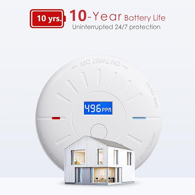 4 Pack 10 Year Battery Operated Smoke Detector and Carbon Monoxide Detectors, Travel Portable Photoelectric Fire Co Alarm for Home, Kitchen