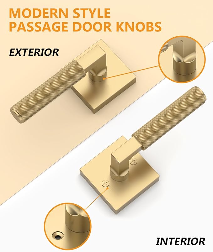 Asidrama 6 Pack Champagne Bronze Passage Door Handles, Door Lever with Door Knobs Indoor for Bedroom or Bathroom, Heavy Duty Door Handles Interior with Locks for Left Right Sided Doors