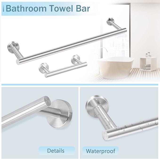 Cilee 10 Piece Brushed Nickel Bathroom Hardware Set, 24 inch Brushed Nickel Towel bar Towel Ring Toilet Paper Holder Robe Towel Hook, SUS304 Stainless Steel Bathroom Accessory Set