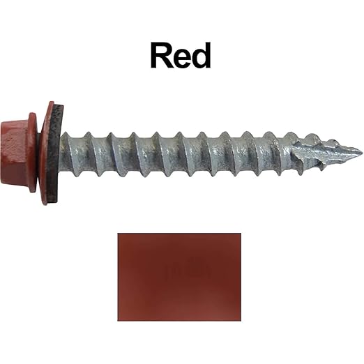#14 Metal ROOFING SCREWS: (250) Screws x 1-1/2" RED Hex Head Sheet Metal Roof Screw. Self starting/tapping metal to woodsheet metal siding screws with EPDM washer. for corrugated roofing