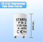 Fluorescent Starter, 4-40W, T8, 10 Count, Indoor, Long Lasting, 1.1E+2V AC, Compatible with GE, FS-2, FS-5, Preheat Fluorescent Lamps