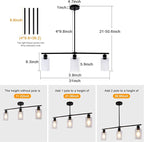 Black Kitchen Island Lighting 3-Light Modern Pendant Light Fixture with Glass Shades Rustic Farmhouse Chandelier Hanging Light Fixtures for Kitchen Island Living Dining Room Bedroom Foyer