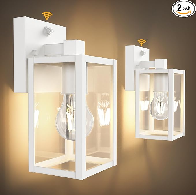 PARTPHONER Dusk to Dawn Outdoor Light Fixtures, 2-Pack Sensor Porch Lights, Waterproof Exterior Wall Sconce Lighting Lamp, Waterproof Wall Lantern for House, Doorway, Garage (White)