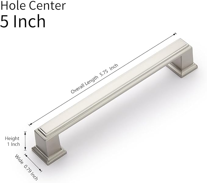 10 Pack 5 Inch(128mm) Hole Center Satin Nickel Modern Cabinet Pulls Kitchen Cabinet Handles Kitchen Cabinet Hardware Timeless Drawer Pulls for Dresser Cupboard Wardrobe, Nickel-B(5x10)