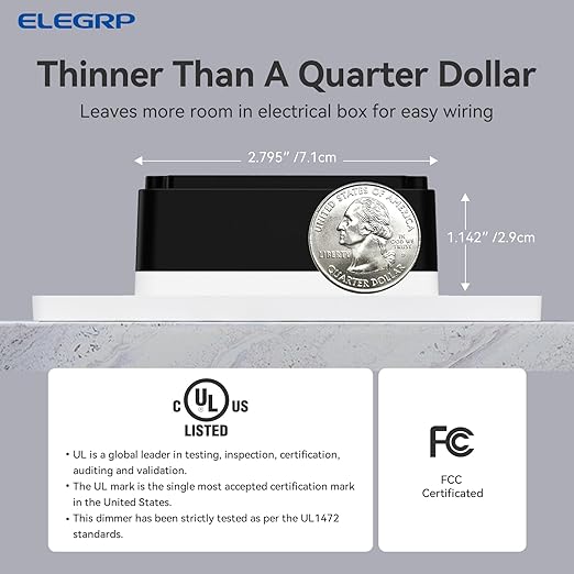 ELEGRP Dimmer Switch, Digital Dimmer Light Switch for LED Lights 150W, INC/HAL 450W, 3 Way LED Dimmer Switch, Needs Neutral Wire, Wall Plate Included, UL Listed, 10 Pack, Matte White