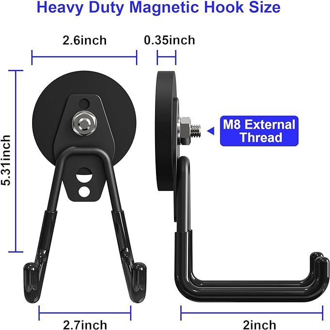 Heavy Duty Storage Magnetic Utility Hooks Large Garage Magnet Hooks with Anti-Slip Coating for Metal Cabinet,Pegboard,Garage Shelve,Garden Tools (3PCS 2.59'' Black)