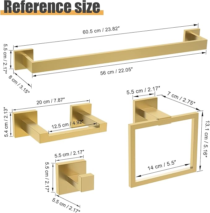 TURS 10-Piece Bathroom Hardware Accessories Set Brushed Gold Towel Bar Holder Set SUS304 Stainless Steel Towel Racks for Bathroom Wall Mounted, 23.6-Inch