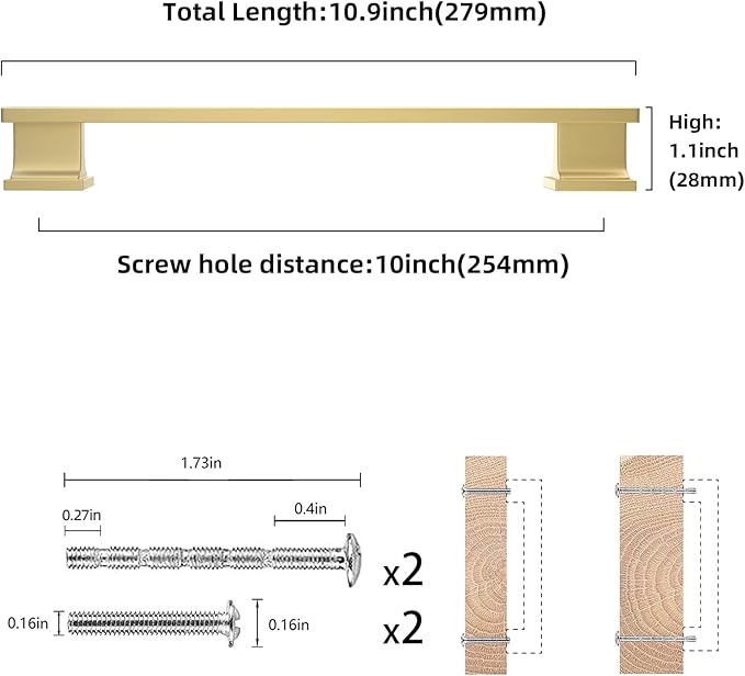 COTYKILEY 10 Pack 10 Inch(256mm) Brushed Gold Cabinet Handles Gold Kitchen Cabinet Pulls Cabinet Door Handles Kitchen Cabinet Hardware