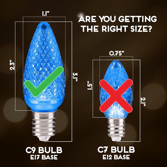 HLO Lighting Set of 500 Blue C9 Faceted LED Christmas Light Bulbs for Indoor & Outdoor Use | Durable Replacement Bulbs