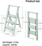 Taranta 3 Step Ladder,Lightweight Aluminum Step Stool with Convenient Handgrip, Folding Ladder with Anti-Slip Pedals, 330lbs Capacity Stepladder for Home, Office, Kitchen-Fairyland Green